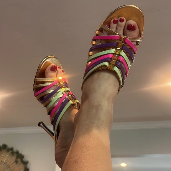 NEW! Valentino Multicolor leather Stiletto Sandals - Picture 6 of 9